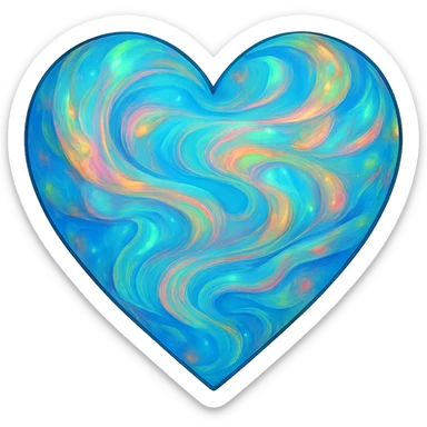 heart with a swirling opal pattern, digital illustration, no background sticker
