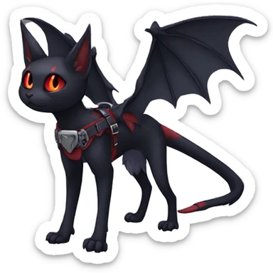 cool anthro edgy black evil red ethereal fantasy nargacuga-bat-cat-Fakemon collar harness full body sticker