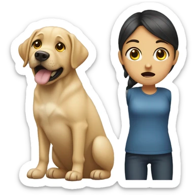 Create an emoji of a girl getting scared by a labrador getting too close to her face sticker