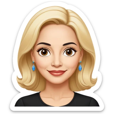 Professional portrait of Linette Torres, Puerto Rican actress in her 50s with light skin, age-appropriate features, charismatic expression, bright eyes, beautifully shaped eyebrows, charming smile, elegant blonde hair, wearing a classic black top sticker