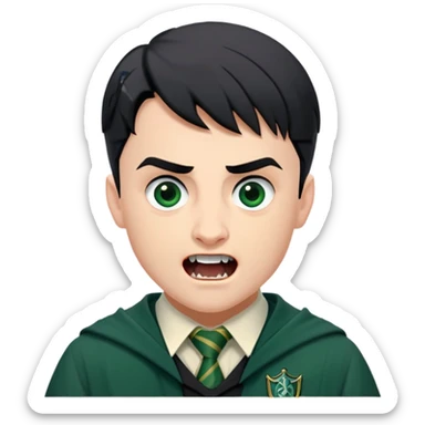 Jamie Yeates is Marcus Flint in harry potter, wear hogwarts slytherin uniform, short black hair, bulky face, often grimacing and showing buck teeth growl menacingly sticker