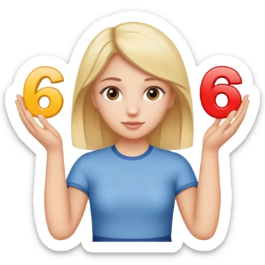 girl holding a six in one hand and a seven in the other hand sticker