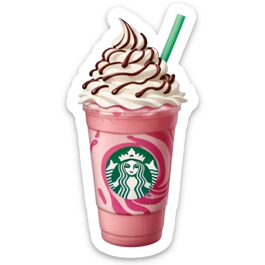 Strawberry Starbucks frappe with strawberry jam at the bottom with whipped cream and chocolate drizzle sticker