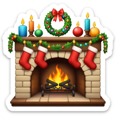 Christmas fireplace with decorations sticker