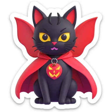 black cat with devil horns and a cape, 3d emoji style sticker