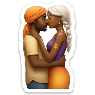 Black woman and Indian man kissing sticker