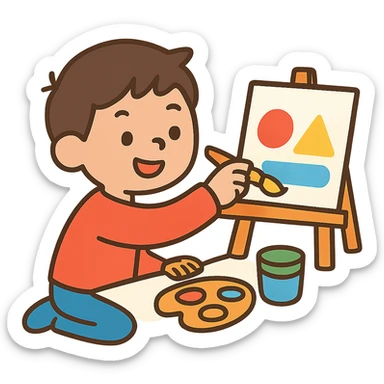 flat toon style of a kid painting with simple shapes sticker