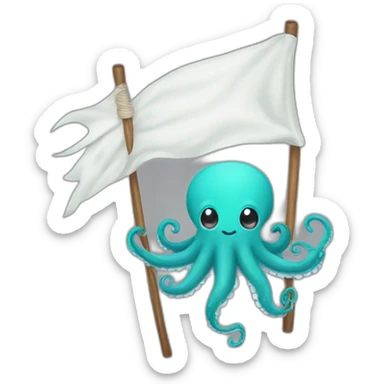 cute kraken hanging a white flag sticker