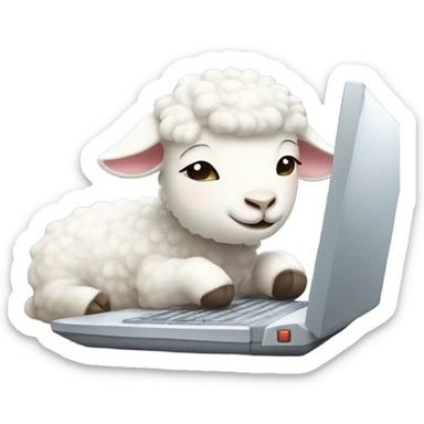 cute white sleepy lamb using a computer next to it sticker