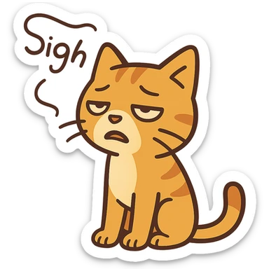 flat toon style cat with a dramatic sigh, giving up sticker