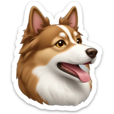 Brown and white shelty face with tongue showing in mouth sticker