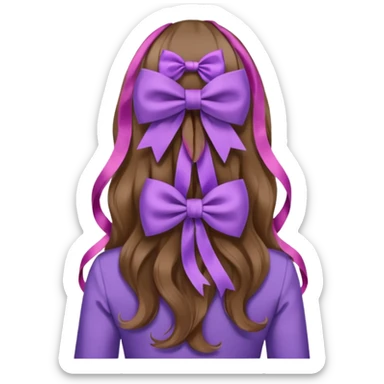 long wavy brown hair from behind with a medium lilac bow sticker