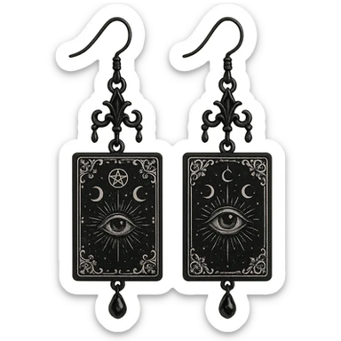goth earrings, black tarot card, mystical gothic, intricate sticker