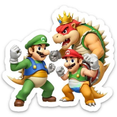 Mario and Luigi fitting bowser trying to save princess peach sticker