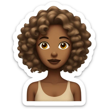 Light brown skin woman with loose curls and two moles one beneath her left eye and one is under her lips sticker