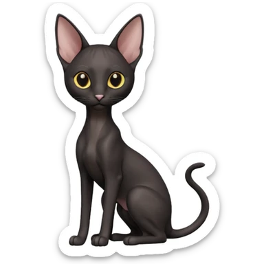 A 3D cartoon black Oriental Shorthair cat with sleek body, tall ears, reflective fur, dark cinematic background, Memoji-style. full body or half body. sticker