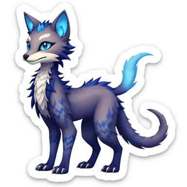 Kawaii dark edgy fantasy ethereal feline-vernid-sergal-fursona animal creature with a tufted tail full body with intricate markings  sticker