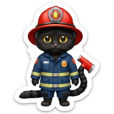 black cat in firefighter suit sticker