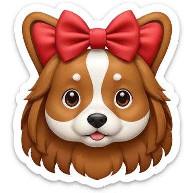 A dog with a bow sticker