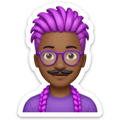 smiling black boy with a mustache wearing glasses with purple short cornrow hair sticker