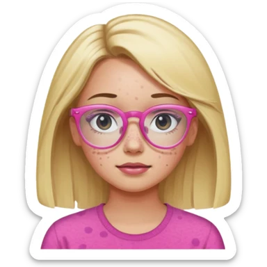 Innocent blonde woman with black eyes and light skin and pink glasses and freckles  sticker