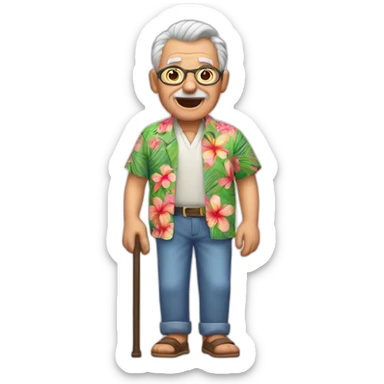 old man with cane and Hawaiian shirt sticker