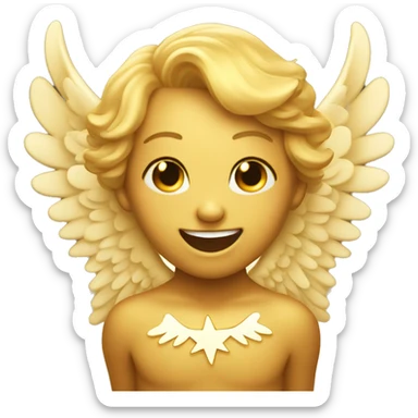 Golden smiling cute Star with angel wings  sticker