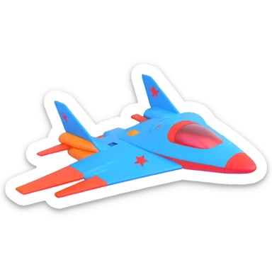 Blue starship with red star insignia, celestial navigator sticker