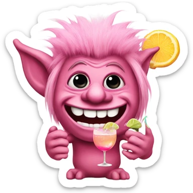pink troll with cocktail sticker