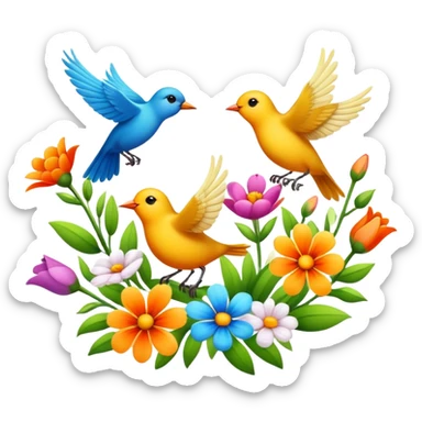 Spring flowers and birds sticker