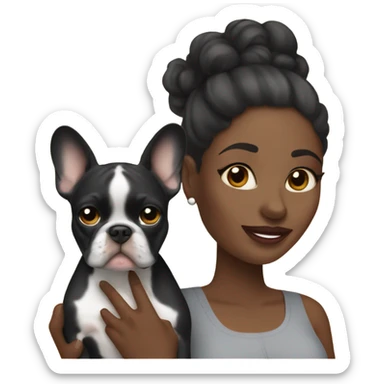 Black woman holding Merle French bulldog  sticker