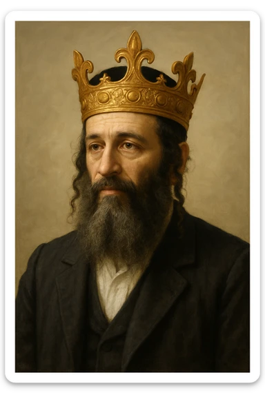A person with traditional Jewish features wearing a crown, depicted respectfully, neutral background sticker