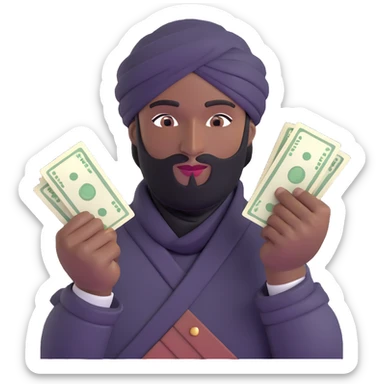 black robber with turban fanned out cash in both hands sticker