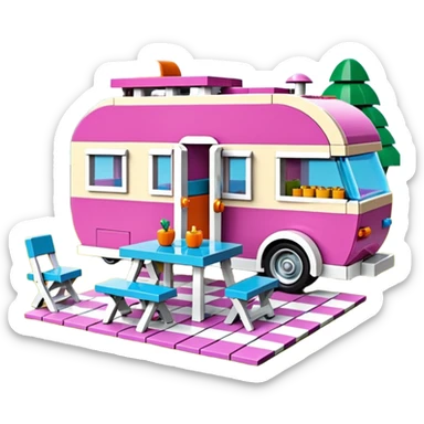 Jetson’s Ultra hotrod cute Lego Haunted Barbie dream house Caravan with picnic table and folding chairs on top  sticker