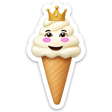 cream ice cream with happy face with queen crown sticker