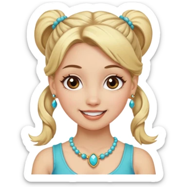 fancy blonde hair girl with ponytails brown makeup and jewellery sticker