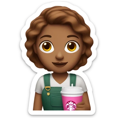 Bbriwn hair white Spanish girl holding a pink Starbucks cup sticker