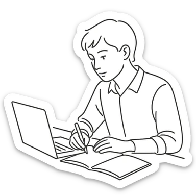 general style line art of a person working, clean lines, minimal shading sticker