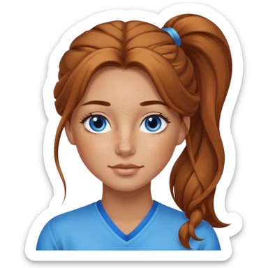 Attractive Woman with tan skin, blue eyes, wide face, freckles, and a long voluminous ponytail  sticker