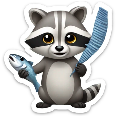 Raccoon holding fishbone sticker
