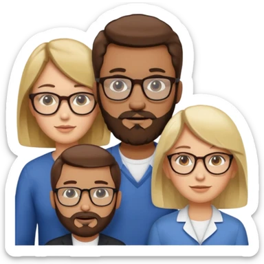 Four people including a man with hair and glasses, a man with a beard and no glasses, a woman with long brown hair and no glasses and a woman with a blonde bob and no glasses sticker