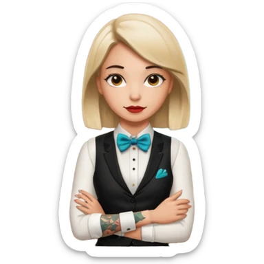 a bartender girl with bow tie and vest, having tattoo















 sticker