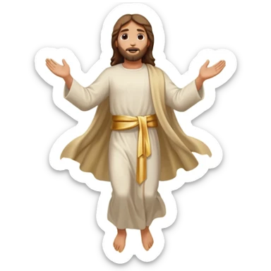Ascension Day Jesus ascending into the sky with clouds and rays of light, peaceful and uplifting, holiday emoji style sticker