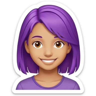 Con gái, 15 tuổi, cười mỉm, da nâu, tóc tím  sticker