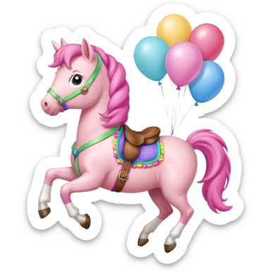 pinky pie mlp holding colorful balloons tied to its saddle, looking cheerful. sticker