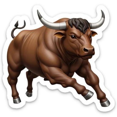 Cinematic Realistic depiction of a powerful Spanish charging bull, rendered with dynamic muscle definition and detailed, textured hide, set against a dramatic backdrop with intense, action-packed lighting sticker