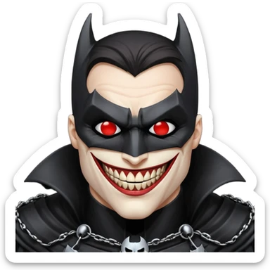 Make the Batman who laughs with a metal piled ring covering his eyes sticker