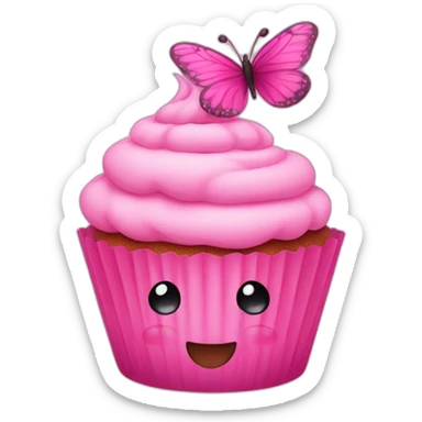 pink cupcake with a happy face and a pink butterfly  sticker