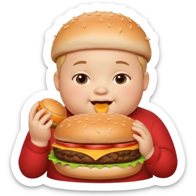 Big fat kid stuffing his cheeks with a burger sticker