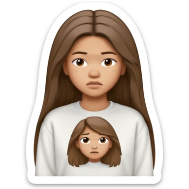 Zendaya in a white sweatshirt, should long hair, worried face sticker